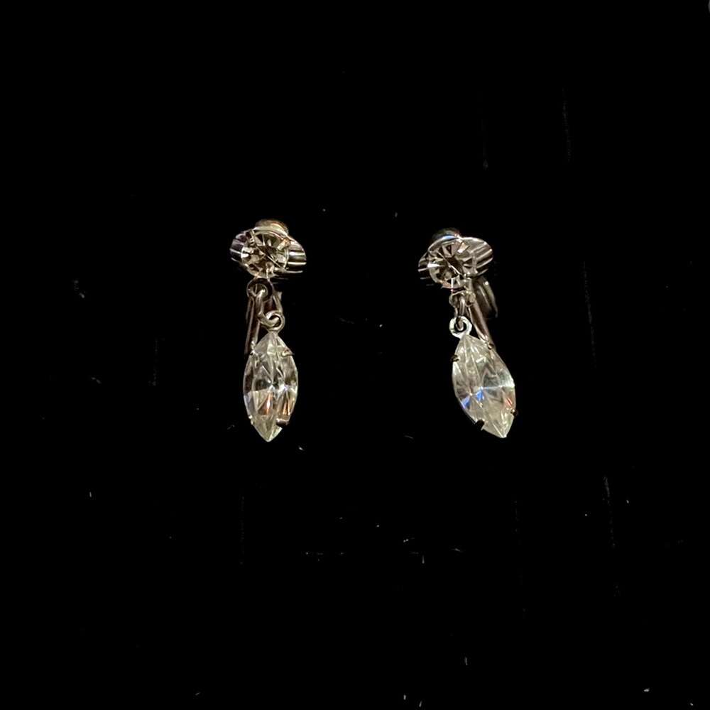 Vintage silver crystal clip on dangle earrings